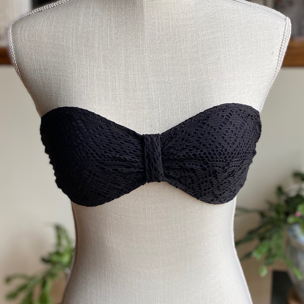 Pink black crochet bandeau bikini top